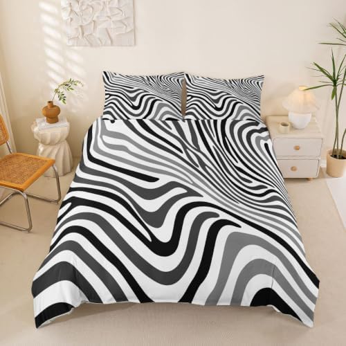 Erosebridal Modern Gray and Black Striped King Duvet Cover for Adults