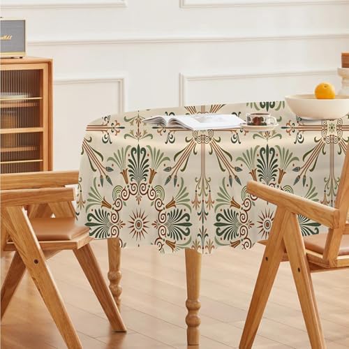 Vintage Geometric Print Oval Table Cloth, Waterproof Duty Vinyl Plaid