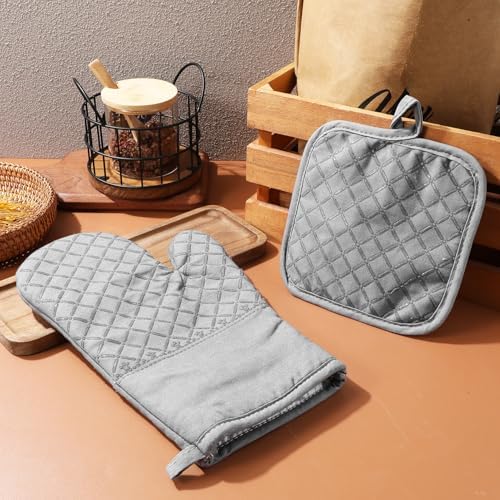 Cooking Gloves Set Cotton Silicone Grip for Baking and Oven Use