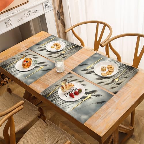 Reed Cotton Linen Placemats - Set of 8 Grey Table Mats for Dining