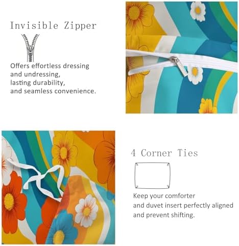 California King Duvet Cover Set Dreamy Floral Wavy Line Pattern Soft