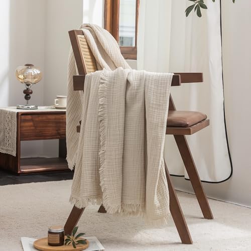 FOSSA Muslin Blanket 4-Layer 100% Cotton Gauze Blanket with Fringe