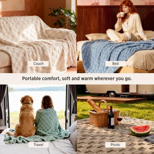 Bedsure Checkered Soft King Size Blankets for Bed, Light Brown
