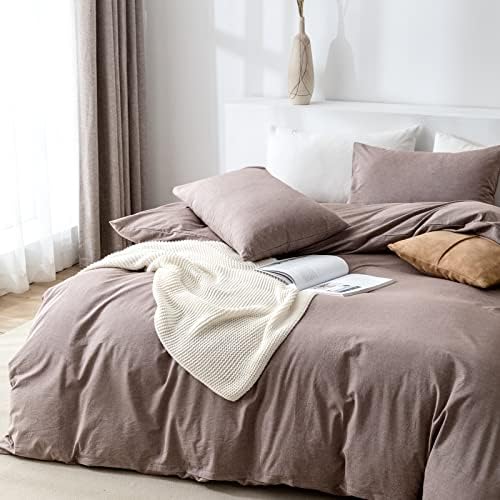 Queen Duvet Cover Set- 100% Washed Cotton 3 Pcs Soft Comfy Breathable