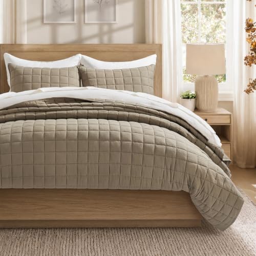 EverGrace Cotton Gauze Muslin Quilt Set, King, Stone Taupe
