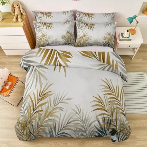 Light Gray Microfiber Duvet Cover King Size, Plant Minimalist Palm