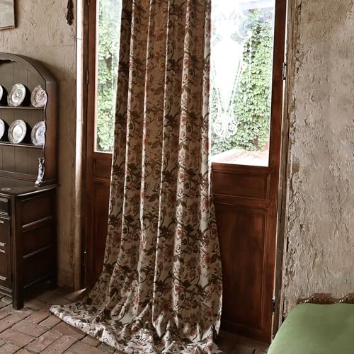 Beige Floral Jacquard Blackout Curtains 72 Inches Long 1 Panel for