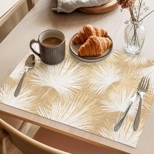 Placemats Set of 8, Beige Palm Leaves Coastal Woven Placemat, Linen