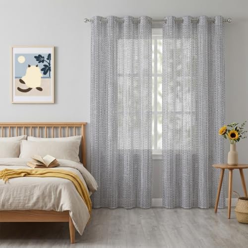 Light Grey Sheer Curtains 63 Inch Long 2 Panels, Country Vintage