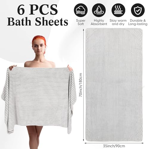 4 Pieces Extra Large Black and White Striped Bath Towels Set