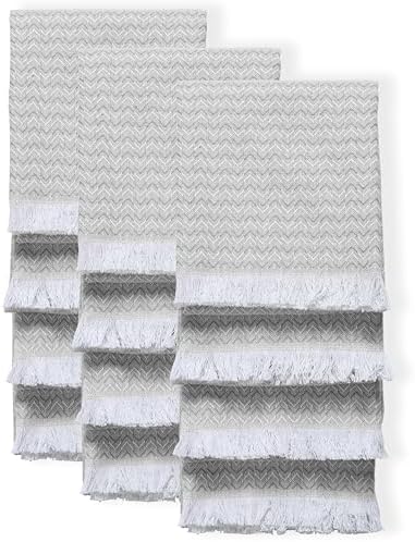 TWINY threads 12 Pack 100% Cotton Kitchen Towels, 16"x26" (Light Grey)