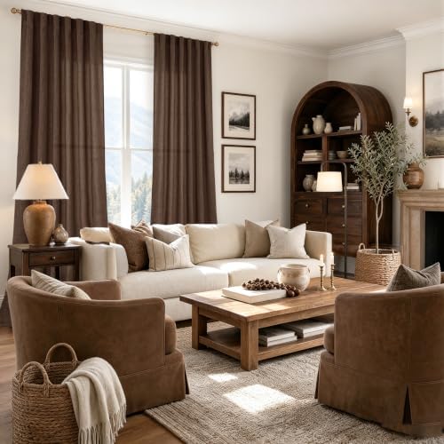 BGment 96 Inches Long Brown Linen Curtains for Living Room 2 Panels