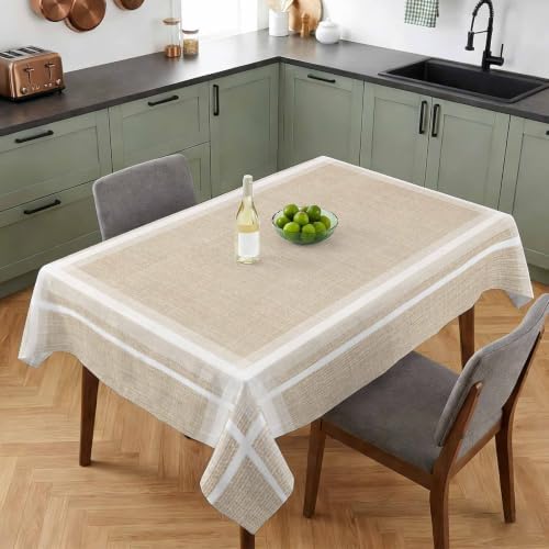 Rustic Burlap Linen Waterproof Tablecloth Rectangle Washable Table