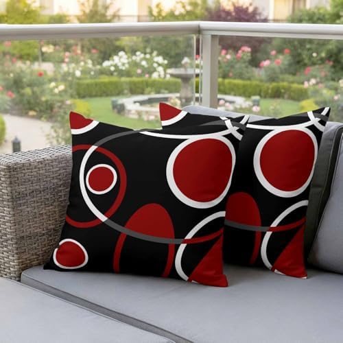 Outdoor Throw Pillow Covers,Burgundy Red Color Block Waterproof