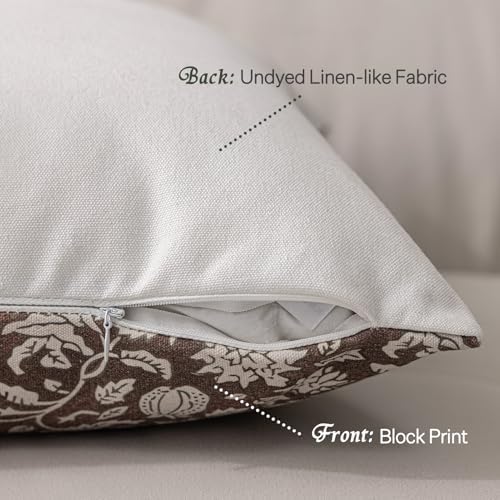 DWR Floral Throw Pillow Covers 18x18 Set of 2, Block Print Decorative