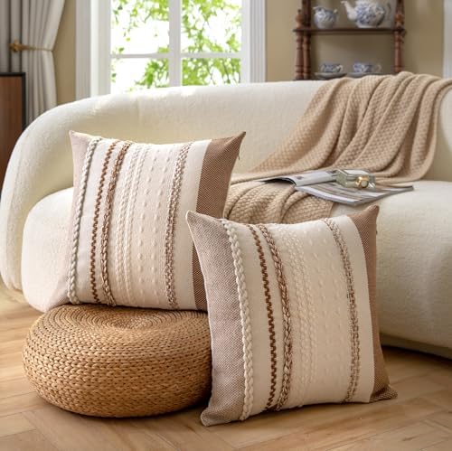 Cethom Boho Throw Pillow Covers 20x20 Inch Set of 2, Brown Textured