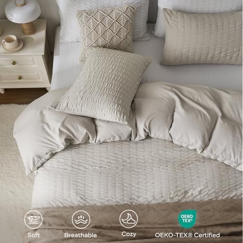 JELLYMONI Oatmeal Seersucker Duvet Cover Set Twin Size