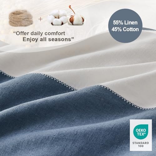 Simple&Opulence French Linen Duvet Cover Set with Stripe 104”x92”, 3