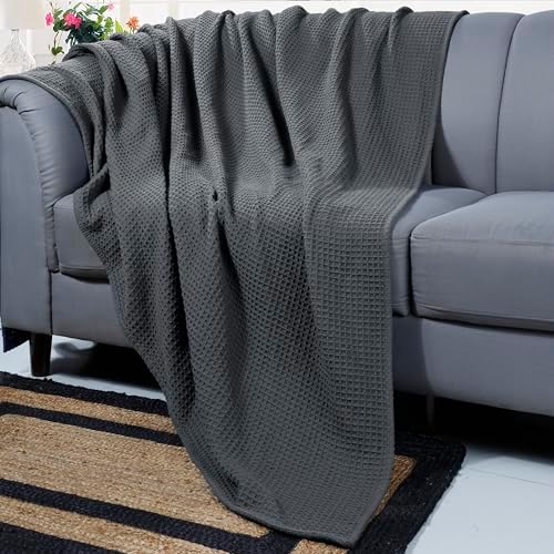 100% Cotton Waffle Weave Blanket, King Size 90 x 108 Inches, 300 GSM