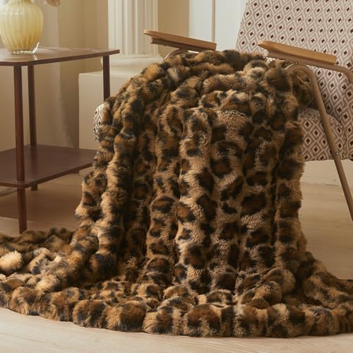 LIFEREVO Cheetah Print Fluffy Faux Rabbit Fur Throw Blanket 60x80