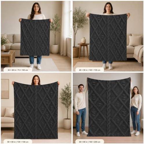 Charcoal Cable Knit Pattern Print Throw Blanket, Soft Lightweight