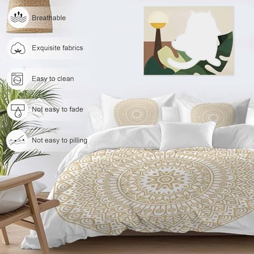 Beige Boho Bedding Duvet Cover Queen Size - 1 Quilt Cover 90x90 Inches