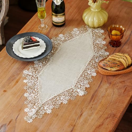 ARTABLE Small Lace Table Runner Stone Natural Linen Macrame
