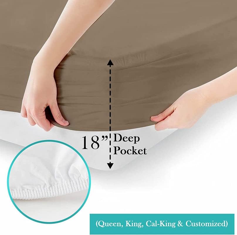 TBM 1 PC Fitted Sheet 600 Thread Count 100% Egyptian Queen Taupe 1pc