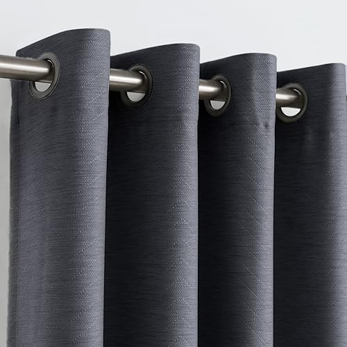 Treatmentex Grey Linen Blackout Curtains for Bedroom 63" Geometric