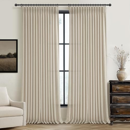 Warm Beige Thick Linen Blend Sheer Curtains 96 Inches Long for Living