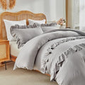 Gray Ruffle Duvet Cover King Boho Shabby Chic Ruffled 3 Piece Bedding