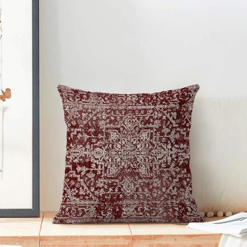 Boho Pillow Covers 18x18, Wine Red Burgundy Cream Ethnic Design