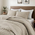 Beige Quilt King Size Bedding Sets with 2 Pillow Shams, Lightweight