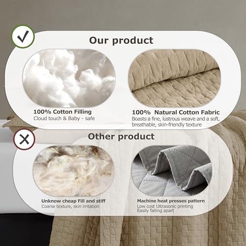 palassio Dark Beige 100% Cotton Quilt King Size Bedding Sets with 2