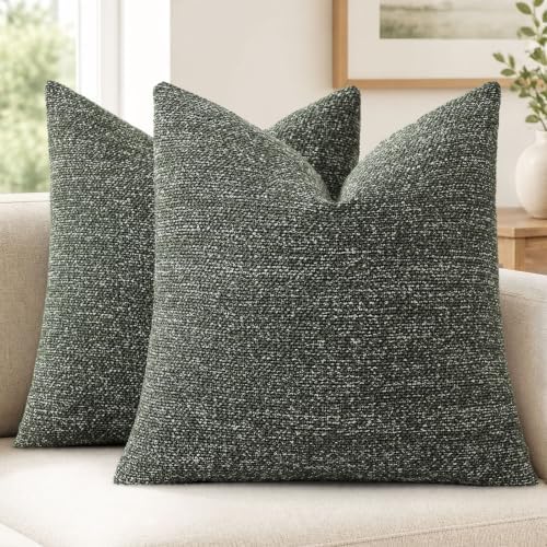 decorUhome Textured Woven Throw Pillow Covers 22x22 Set of 2 Olive