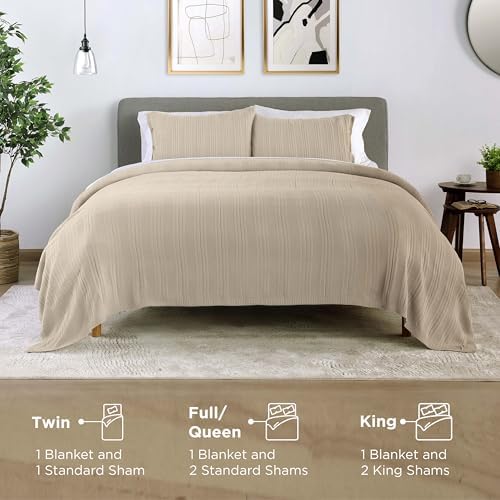 Vellux Malmo 3-Piece Blanket Set – King Size – Striped Knit
