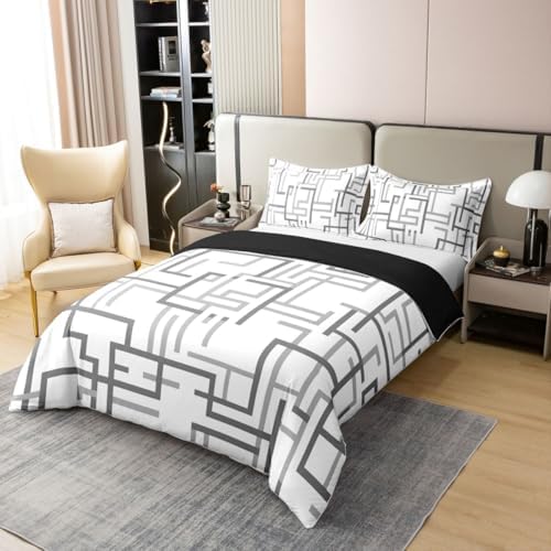 jejeloiu Gray Duvet Cover 100% Cotton King Size Boys Girls Stripes