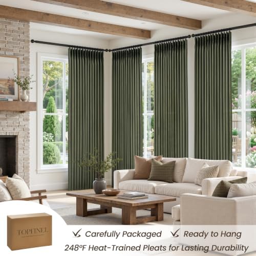 Extra Long 108 Inch Pinch Pleated Linen Olive Green 4 Panels Set