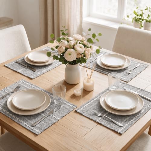 Artoid Mode Dark Grey Rustic Cotton Blend Placemats Set of 6-12x18