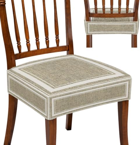 Beige Rustic Seat Covers for Dining Room Chairs, Farmhouse Neutral