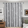 Grey Floral Blackout Curtains for Bedroom, 96 Inch 2 Panels, Flower
