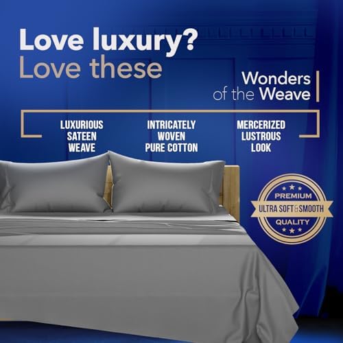 TEXAS LINEN CO. 1000 Series Cotton Bed Sheets King Size Set, Dark Grey