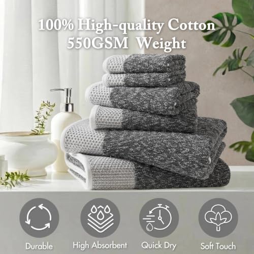 Madison Park Hayden 6 Piece Bath & Hand Towel Set, 550 GSM, Charcoal