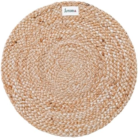 Round Woven Jute Placemats Set of 6, 14 Inch, Natural Braided