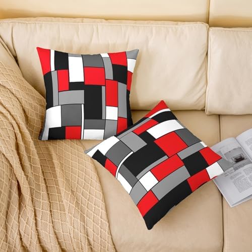 Erosebridal Red Abstract Throw Pillow Covers 18x18 Set of 2 Black Grey