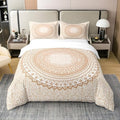 Beige Mandala 100% Cotton Duvet Cover Bohemian Style Retro Floral