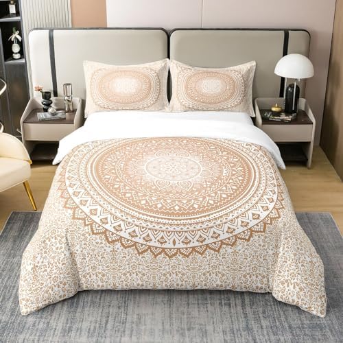 Beige Mandala 100% Cotton Duvet Cover Bohemian Style Retro Floral