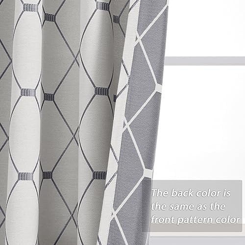 Nanspring Grey Geometric Pattern Off White Curtains 63 Inch Length for