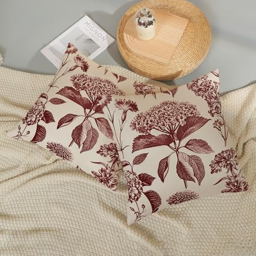 Burgundy Red Pillow Covers 18x18 Set of 2 Vintage Boho Floral