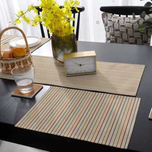 Vintage Beige Stripes Table Mats Set of 6 with Table Runner 90 Inches